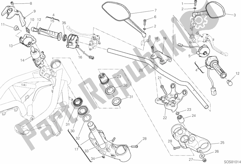 Tutte le parti per il Manubrio E Comandi del Ducati Monster 821 Dark 2020